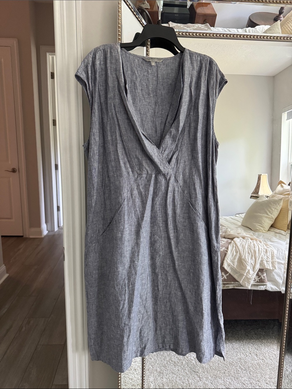100% linen dress V-Neck Tunic Dress with pockets